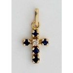 Pendentif croix catholique diamant et saphirs