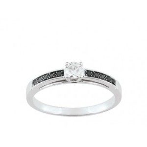 Solitaire Or blanc diamants noirs