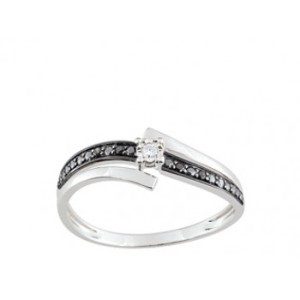 Solitaire Or blanc diamants noirs